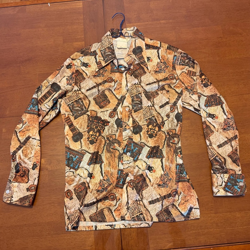 Sear’s Menstore Vintage Dress Shirt Medium (15.5) Deadstock Egyptian Pattern 70s